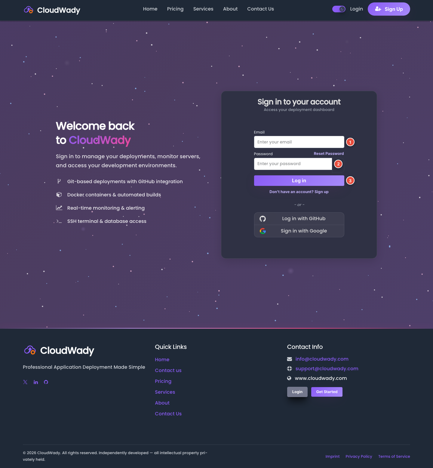 CloudWady Login Page